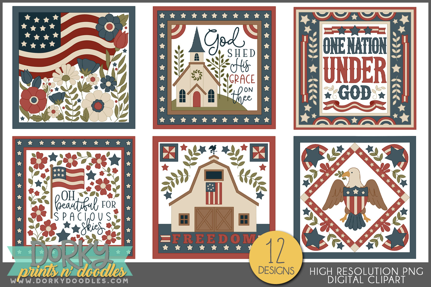 Patriotic 4th of July Squares Summer Clipart