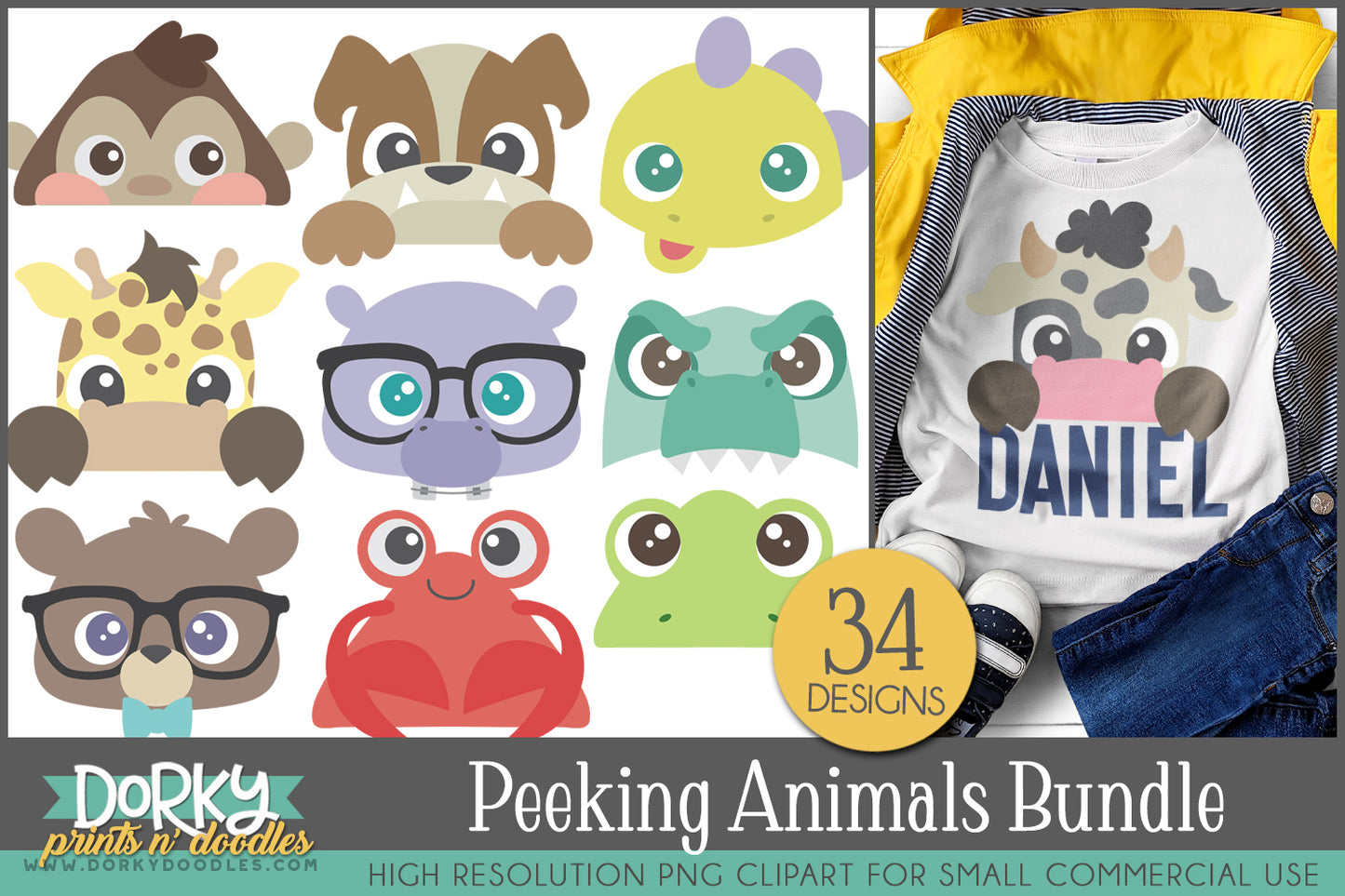Cute Peeking Animals Clipart Bundle