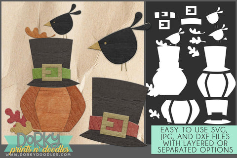 Pumpkin and Crow SVG and DXF Cuttable FIles - Dorky Doodles