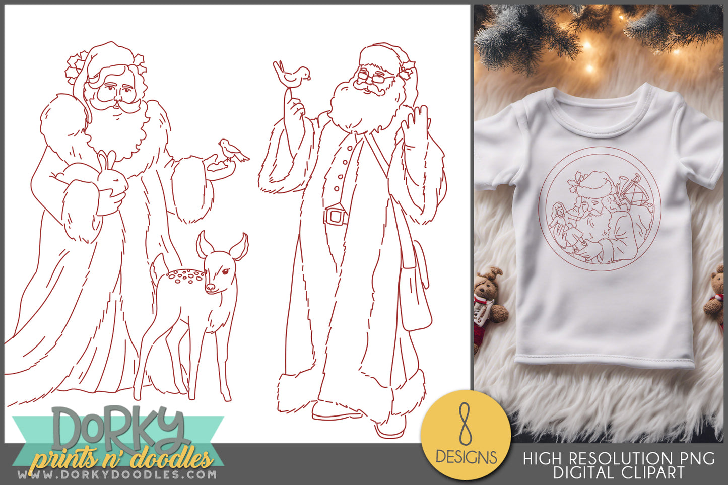 Redline Vintage Santa Designs - Whimsical Christmas Clipart