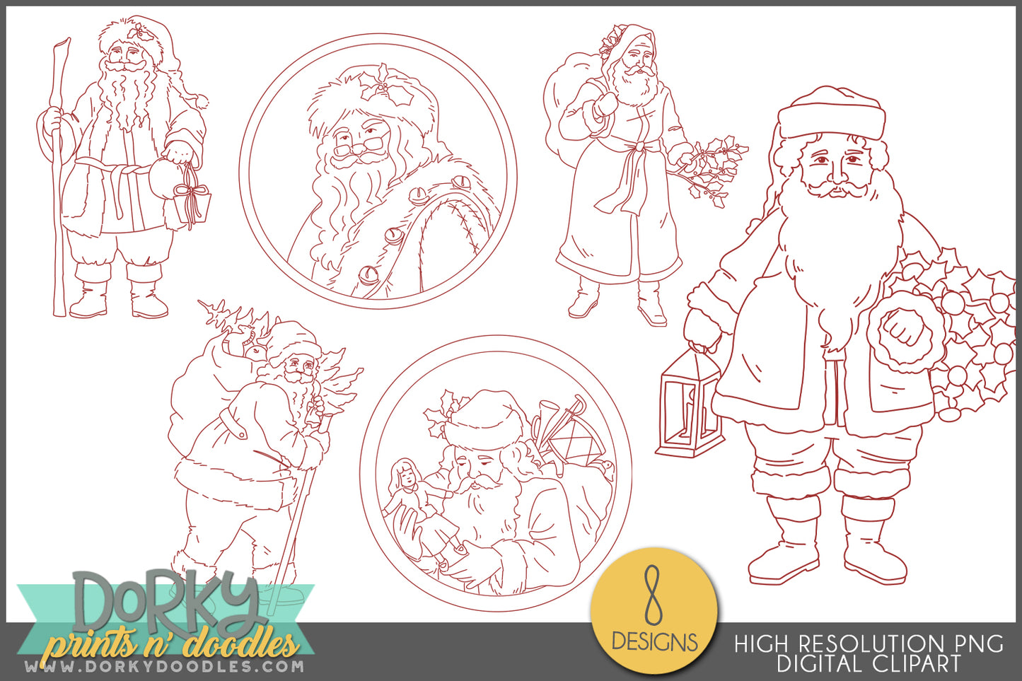 Redline Vintage Santa Designs - Whimsical Christmas Clipart