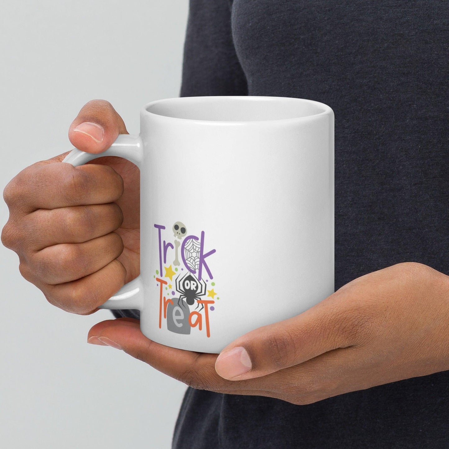 Spooky Cute Surprise: White Glossy Halloween Cat Mug - Dorky Doodles