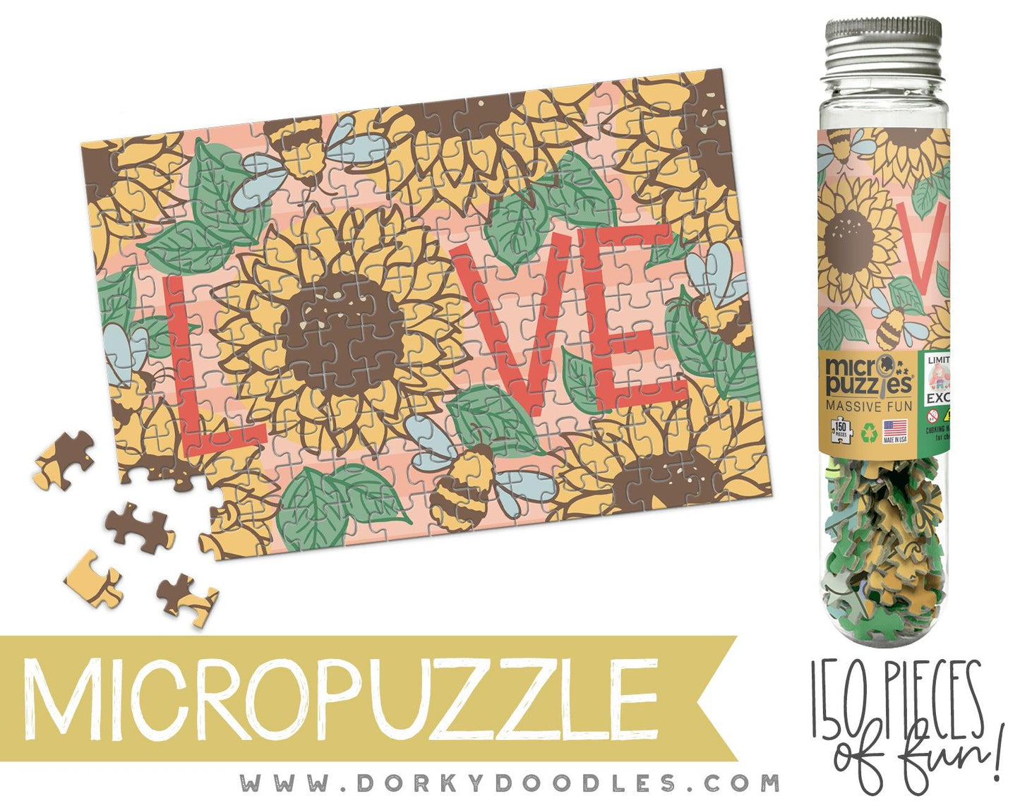 Sunflower Love Micro Puzzle - Small 4x6 Inch Micropuzzle Gift - Dorky Doodles