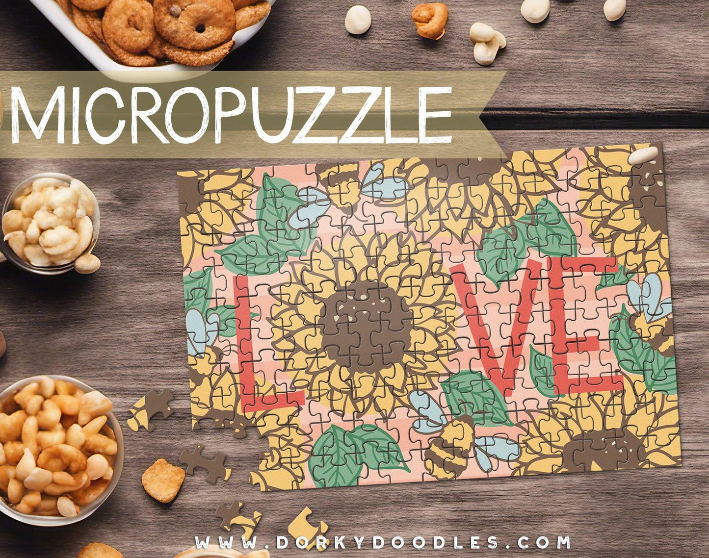 Sunflower Love Micro Puzzle - Small 4x6 Inch Micropuzzle Gift - Dorky Doodles