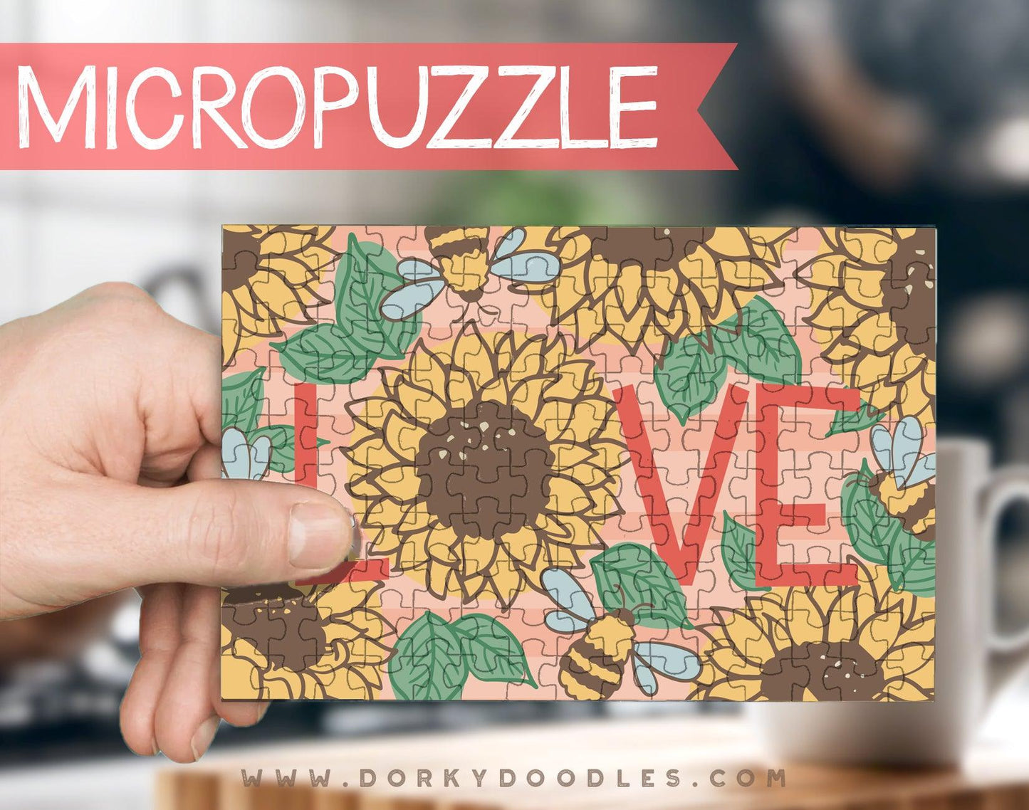 Sunflower Love Micro Puzzle - Small 4x6 Inch Micropuzzle Gift - Dorky Doodles