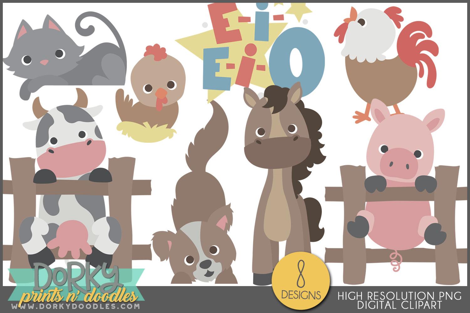 Whimsical and Silly Farm Animals Clipart - Dorky Doodles