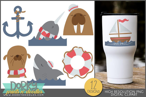 Whimsical Nautical Arctic Animals Clipart - Dorky Doodles