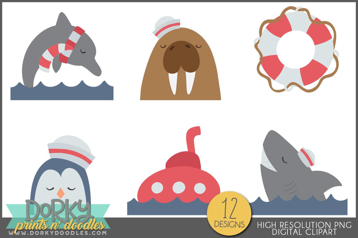 Whimsical Nautical Arctic Animals Clipart - Dorky Doodles