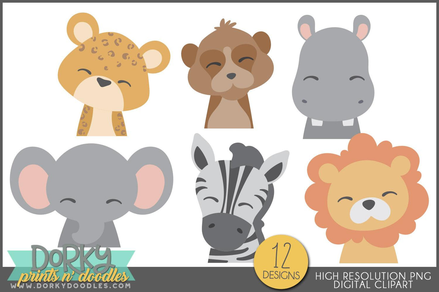 Whimsical Safari Animals Clipart - Dorky Doodles