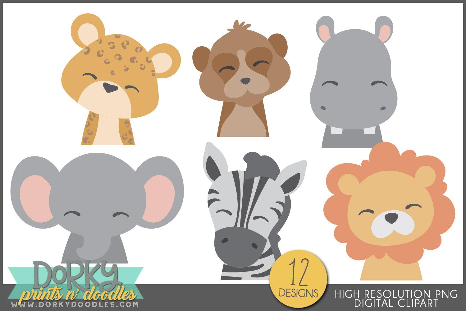Whimsical Safari Animals Clipart - Dorky Doodles