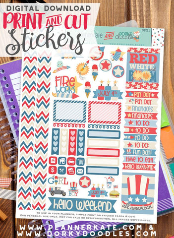 4th of July Print and Cut Planner Stickers