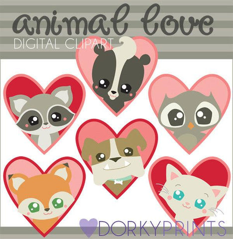 Animals in Hearts Valentine Clipart