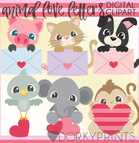 Animals with Love Letters Valentine Clipart