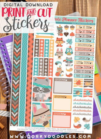 Autumn Animal Print and Cut Planner Stickers
