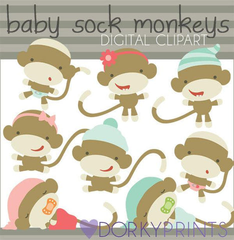 Baby Sock Monkey Animals Clipart
