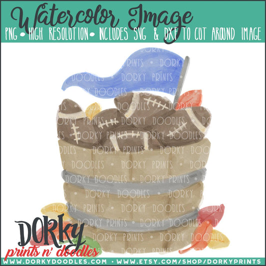 Barrel of Footballs Watercolor PNG
