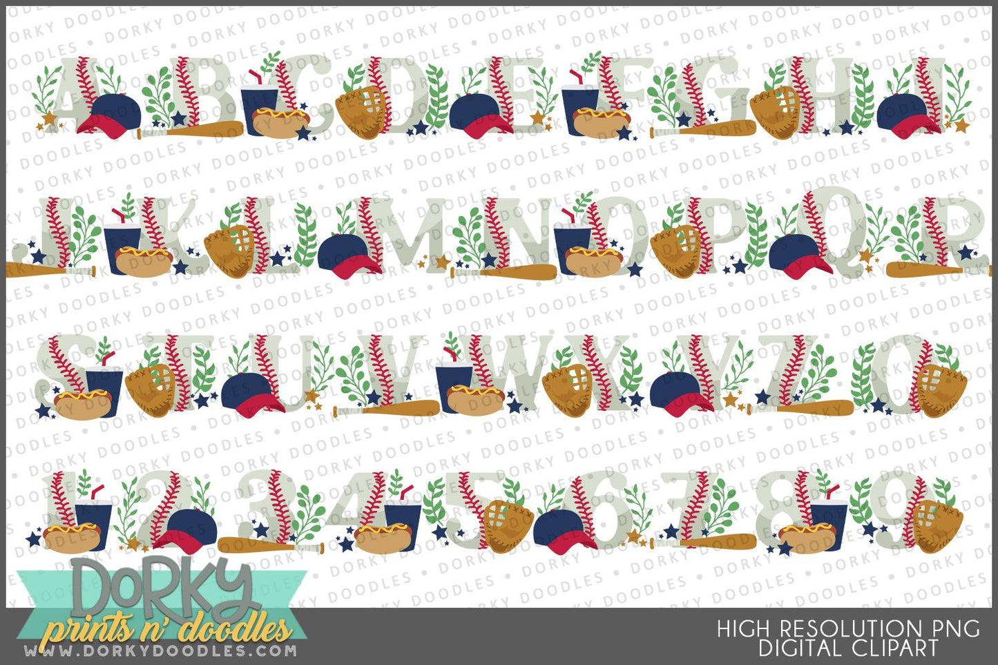 Baseball Alphabet Clipart - Dorky Doodles