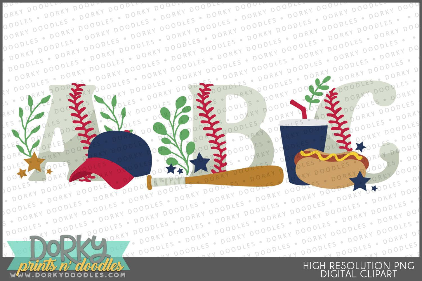Baseball Alphabet Clipart - Dorky Doodles