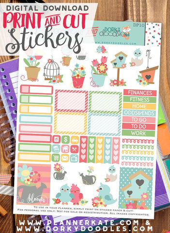 Birdhouses and Flower Print and Cut Planner Stickers