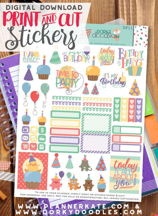 Birthday Print and Cut Planner Stickers