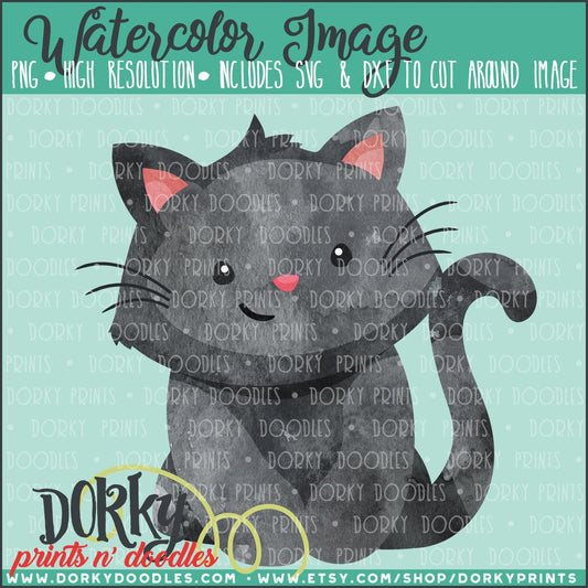 Black Cat Watercolor PNG