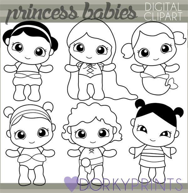 Black Line Baby Princess Character Clipart