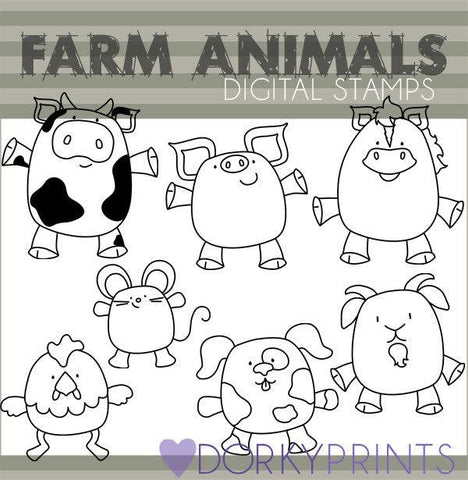 Black Line Farm Animals Clipart