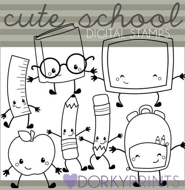 Black Line Kawaii School Clipart