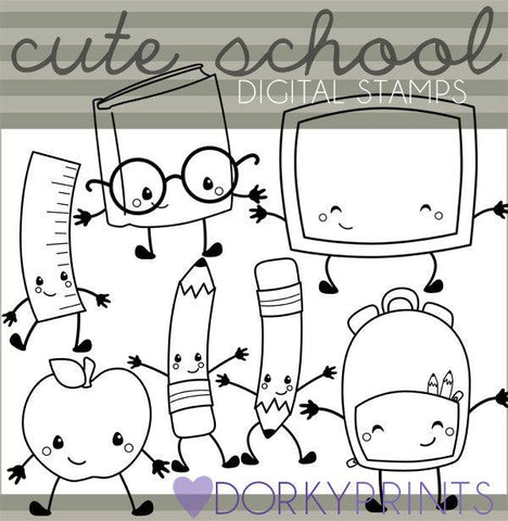 Black Line Kawaii School Clipart
