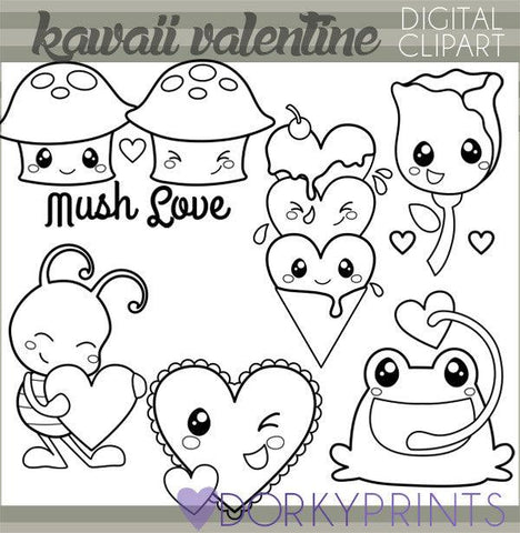 Black Line Kawaii Valentine Clipart