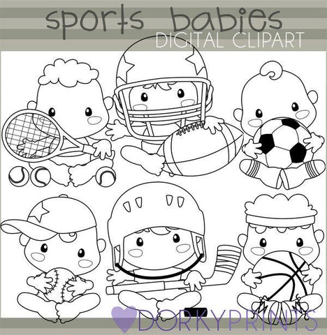 Black Line Sports Babies Clipart