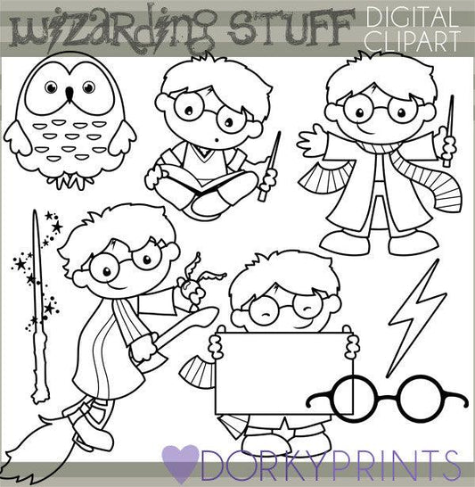 Blackline Magic and Wizard Character Clipart