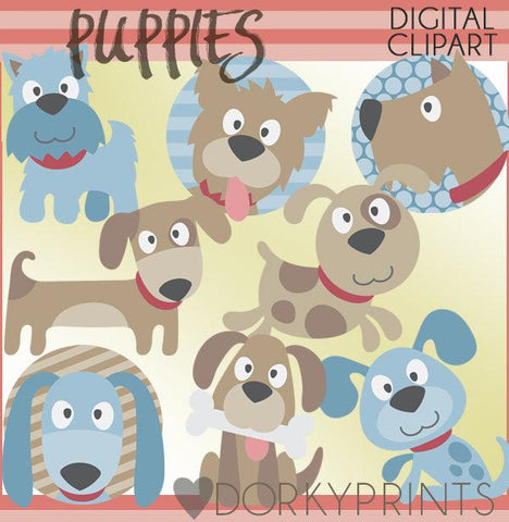 Blue and Brown Puppy Animals Clipart