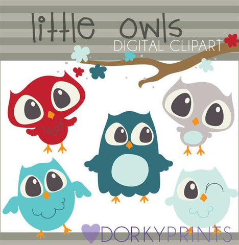 Blue and Red Owls Bird Clipart