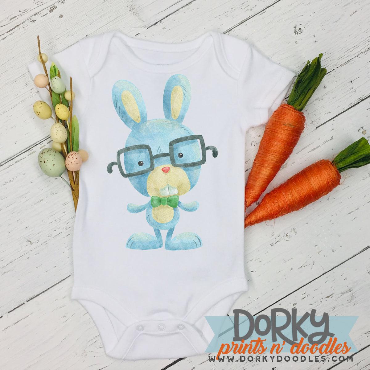 Blue Bunny Nerd Watercolor PNG