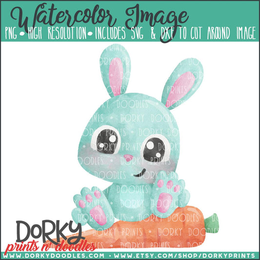 Blue Easter Bunny Watercolor PNG