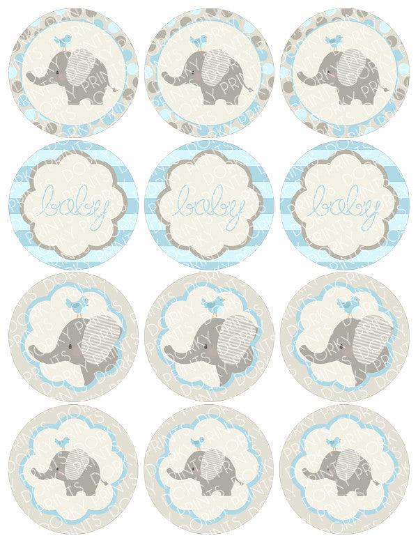 Blue Elephant Circle Tags Baby Shower Printables