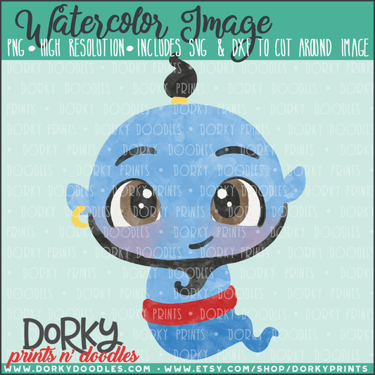 Blue Genie Watercolor PNG
