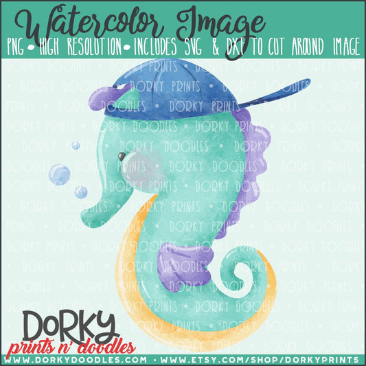 Boy Seahorse Watercolor PNG