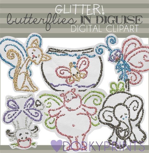 Butterfy Disguise Glitter Animals Clipart