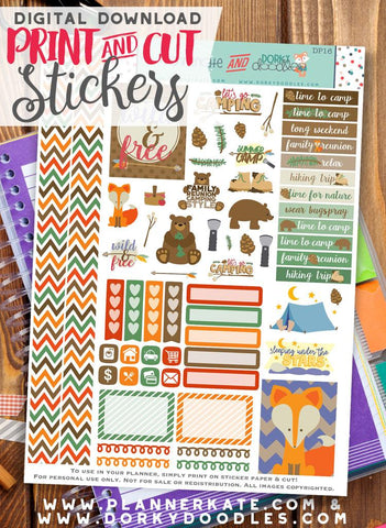 Camping Print and Cut Planner Stickers