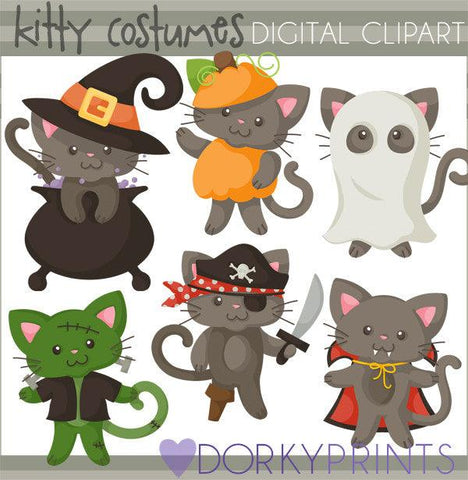 Cats in Costume Halloween Clipart