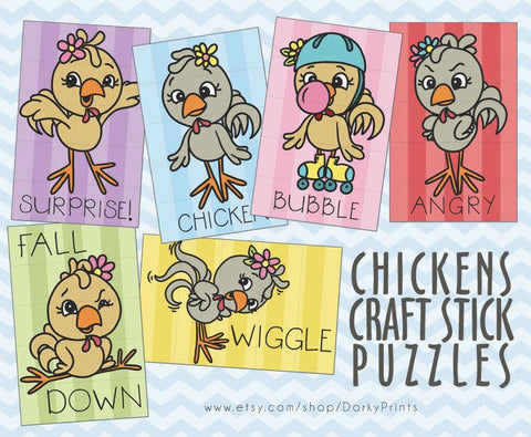 Chickens Craft Stick Puzzles Learning Printables