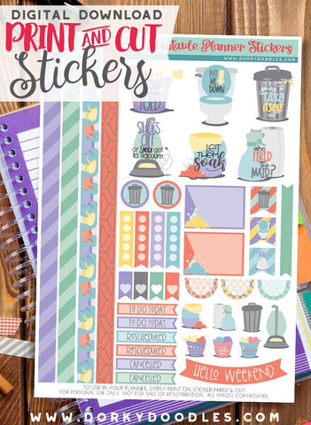 Chores and Cleaning Print and Cut Planner Stickers