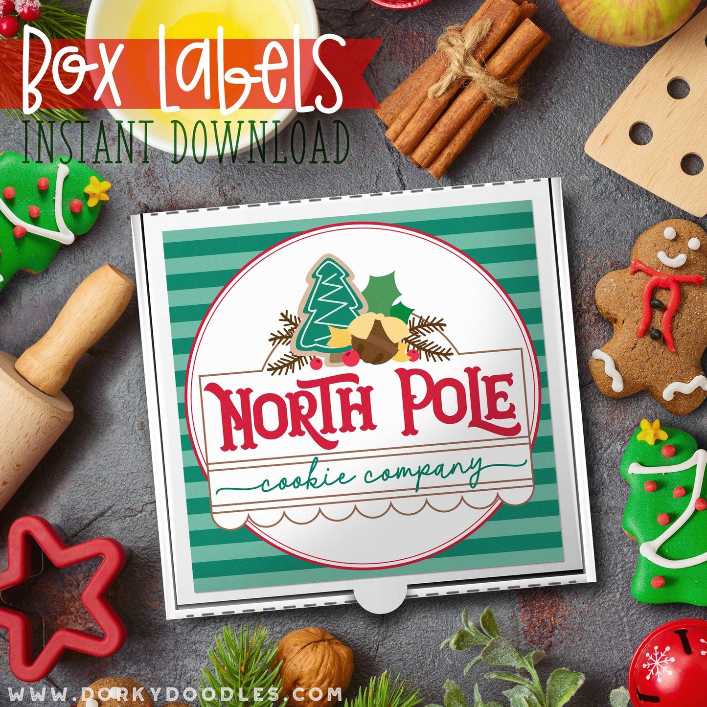 Christmas Cookie Labels for Mini Pizza Box and Gifts - Printables - Dorky Doodles