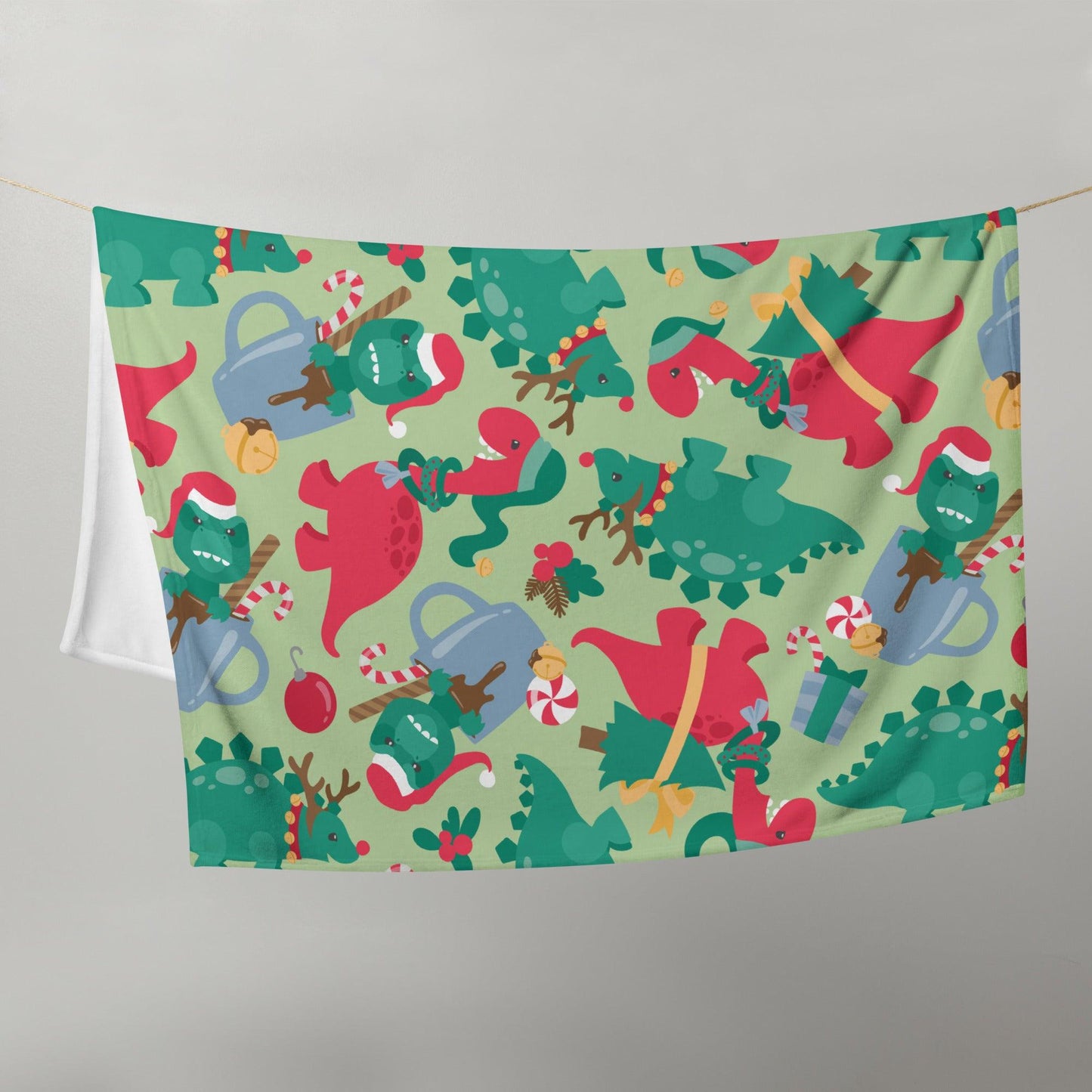 Christmas Dinosaurs Throw Blanket - Dorky Doodles