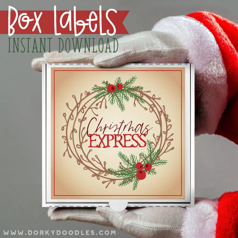 Christmas Express Labels for Mini Pizza Box and Gifts - Printables - Dorky Doodles