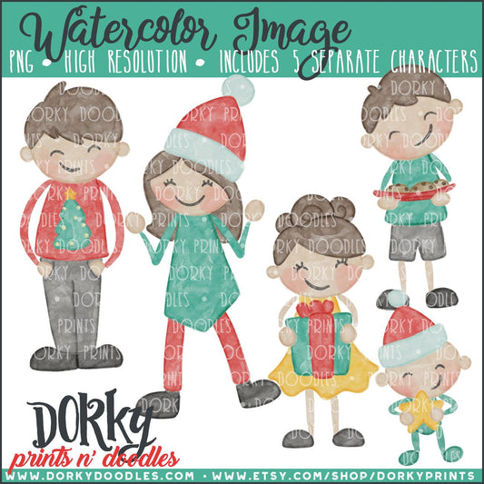 Christmas Family Watercolor PNG Alternate Kids