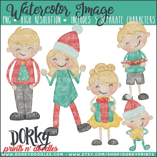 Christmas Family Watercolor PNG Alternate Kids