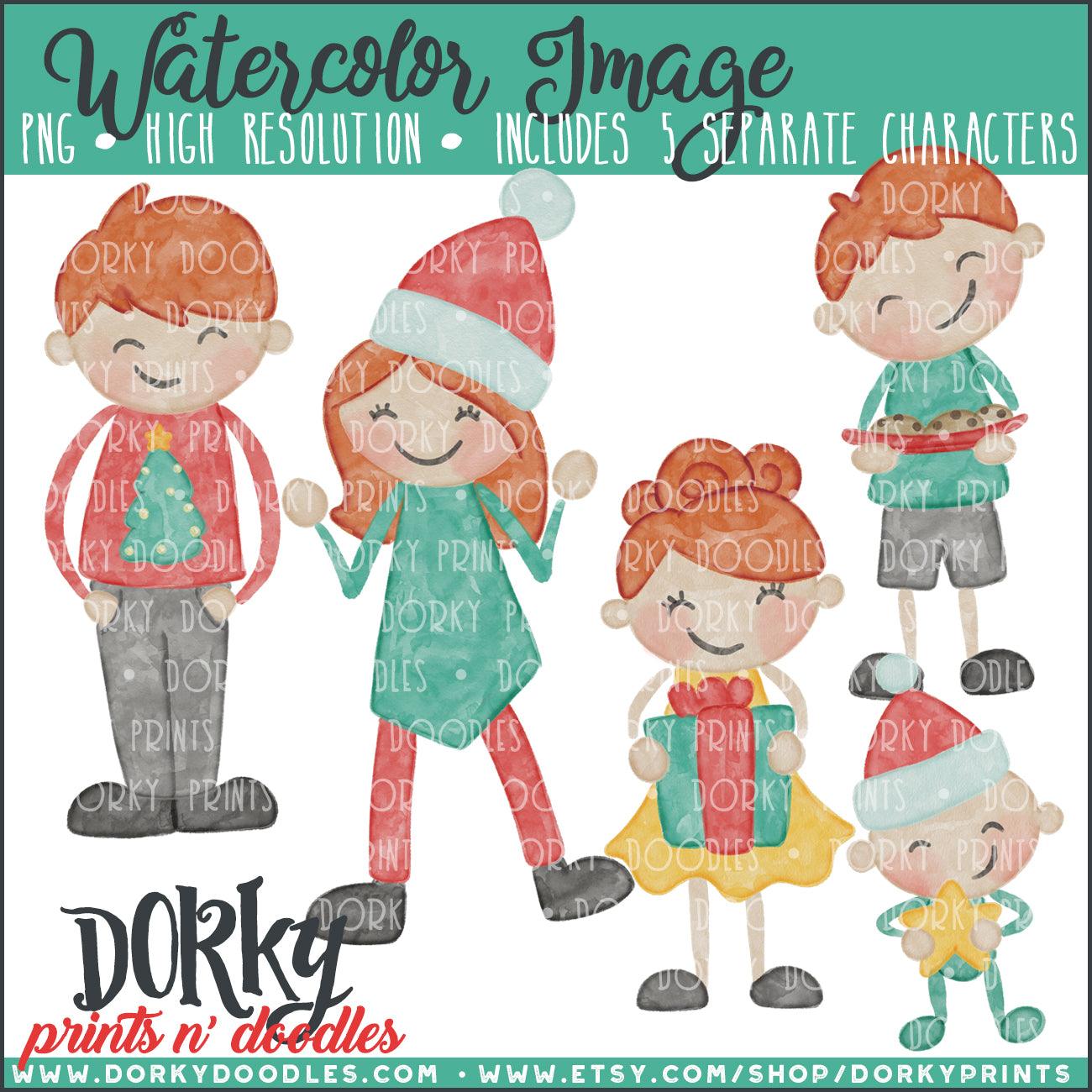 Christmas Family Watercolor PNG Alternate Kids